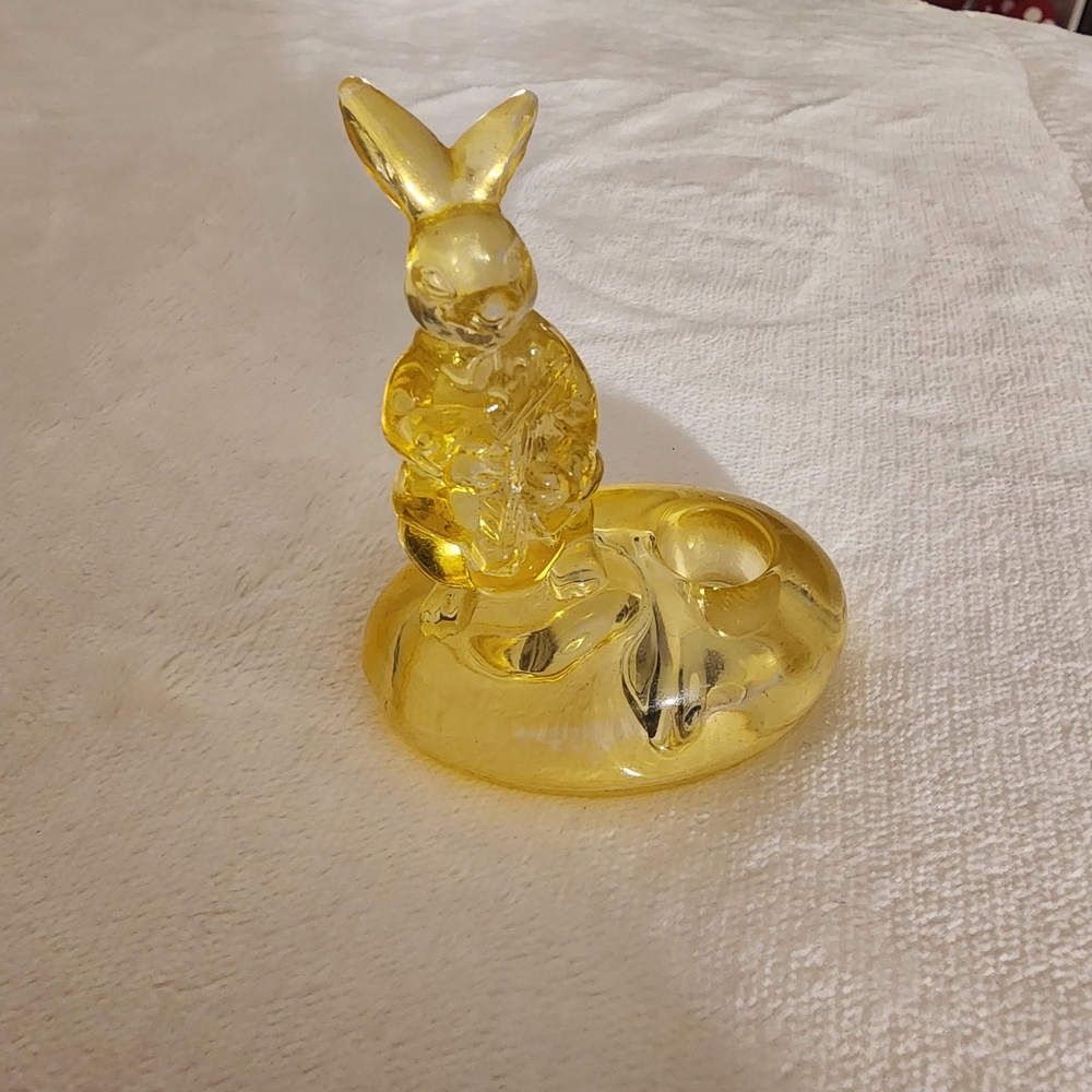 Williams Sonoma Golden Glass Rabbit Taper Candle Holder